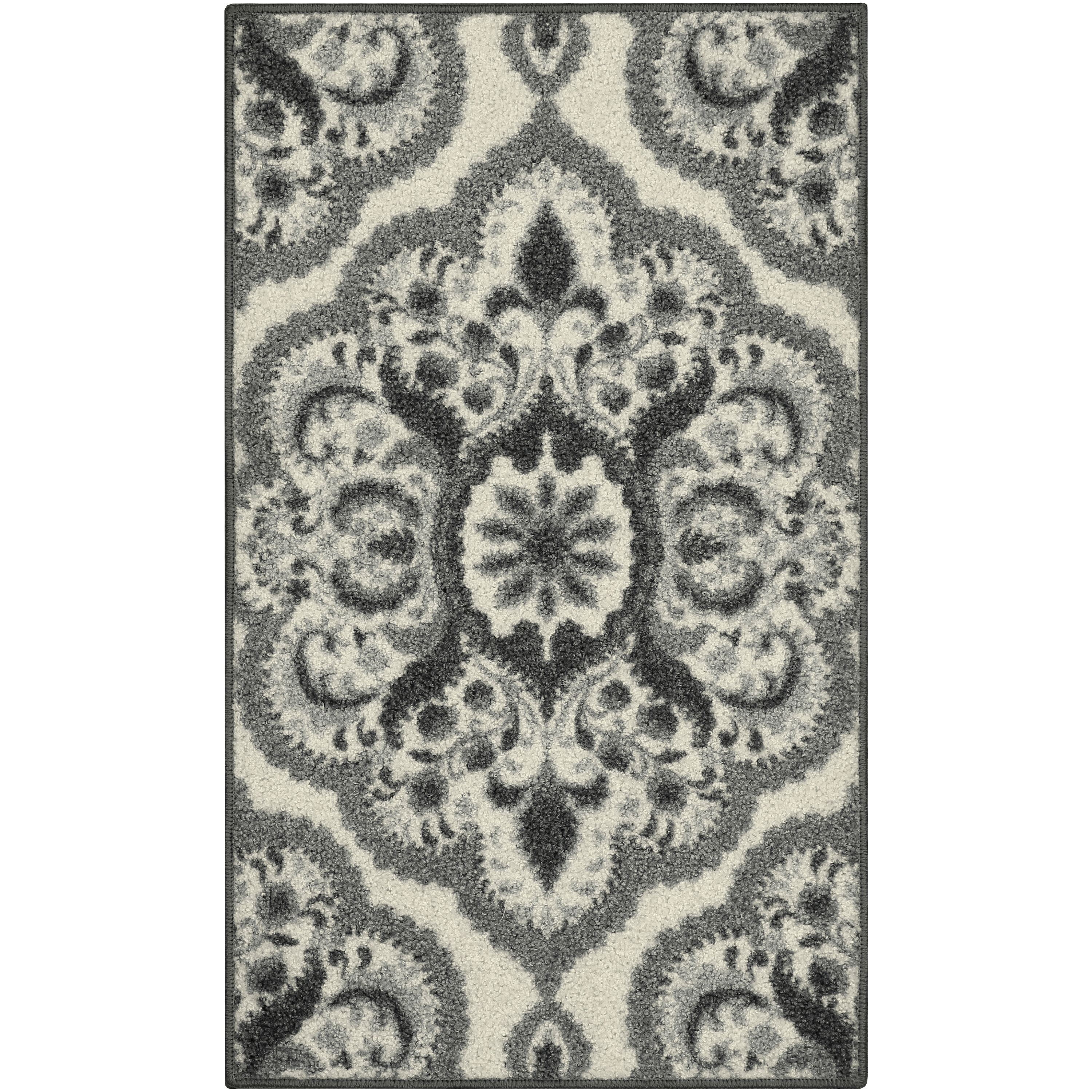 Maples Rugs Florence Traditional Swirl Gray Washable Hallway Runner Rug, 2' x 6'