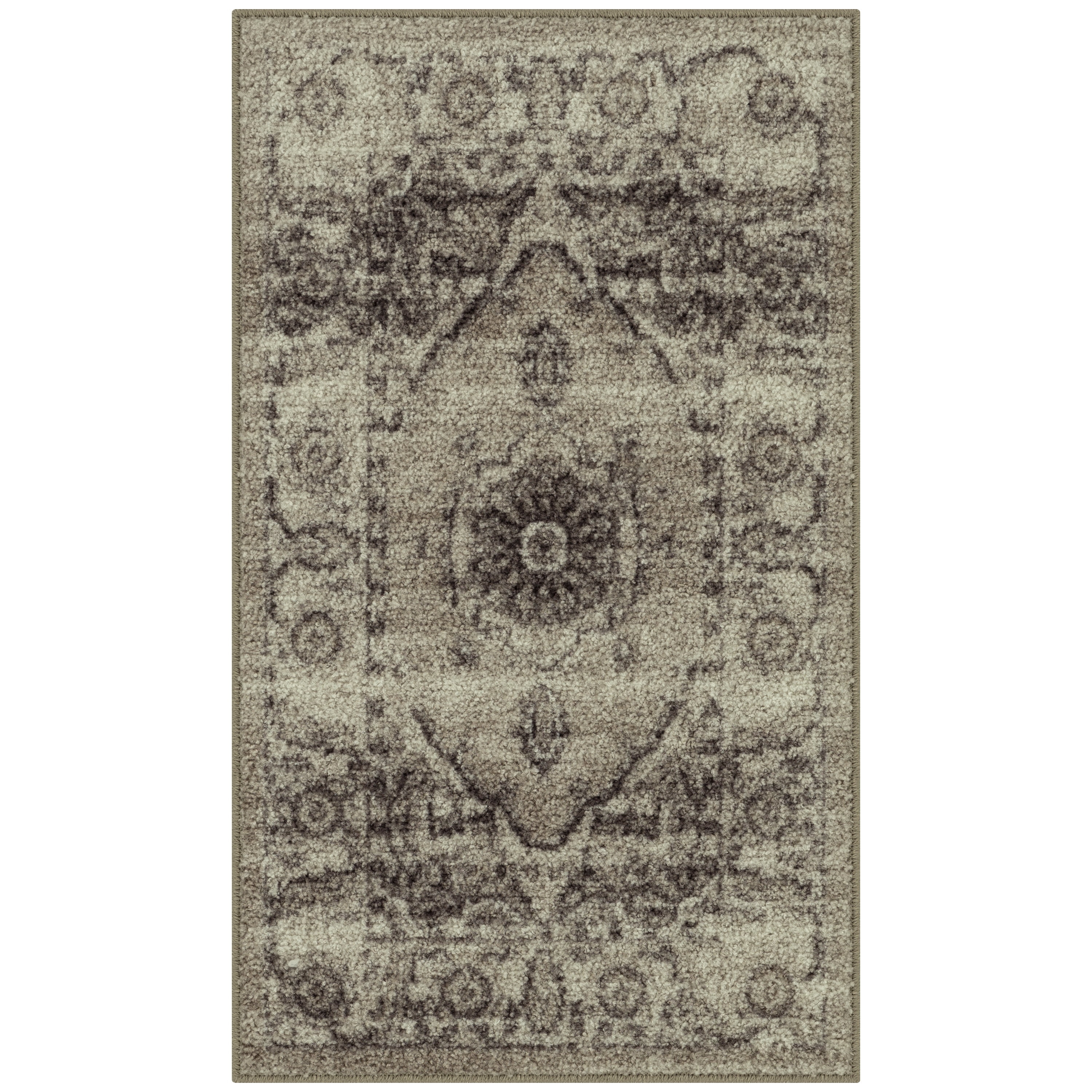 Maples Rugs Lexington Farmhouse Floral Taupe Washable Entryway Area Rug, 1'8 x 2'10