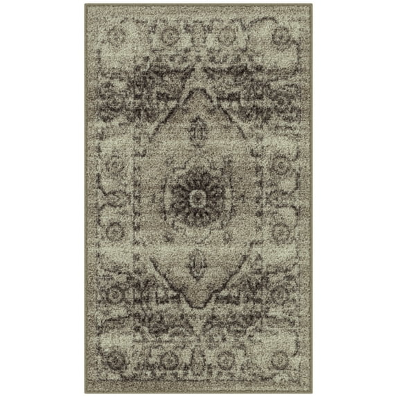 Maples Rugs Lexington Farmhouse Floral Taupe Washable Entryway Area Rug, 1'8 x 2'10