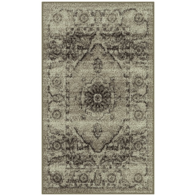 Maples Rugs Lexington Farmhouse Floral Taupe Washable Entryway Area Rug, 1'8 x 2'10