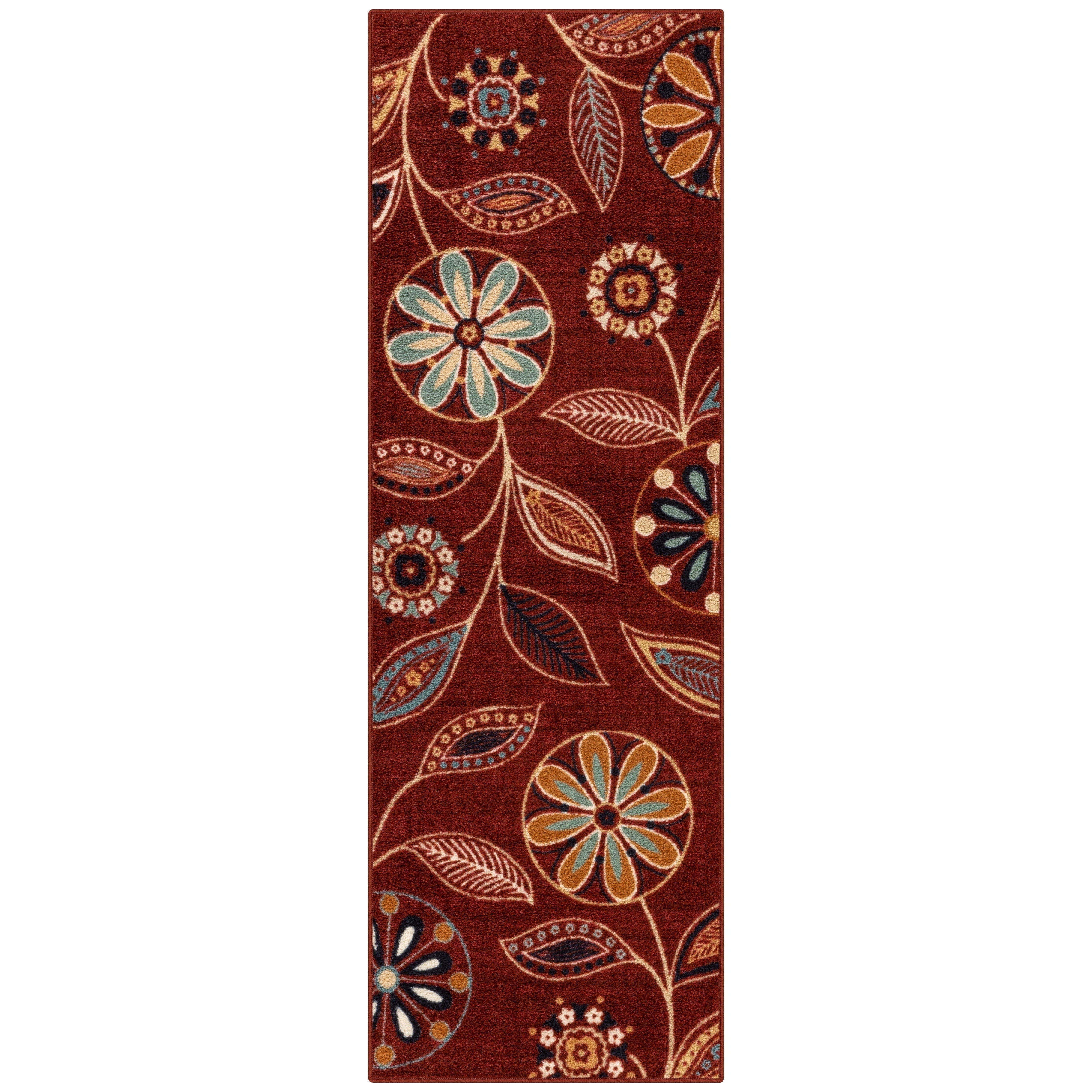 Maples Rugs - Reggie Bohemian Floral Washable Indoor Runner Rugs, 1'8 x 5', Red