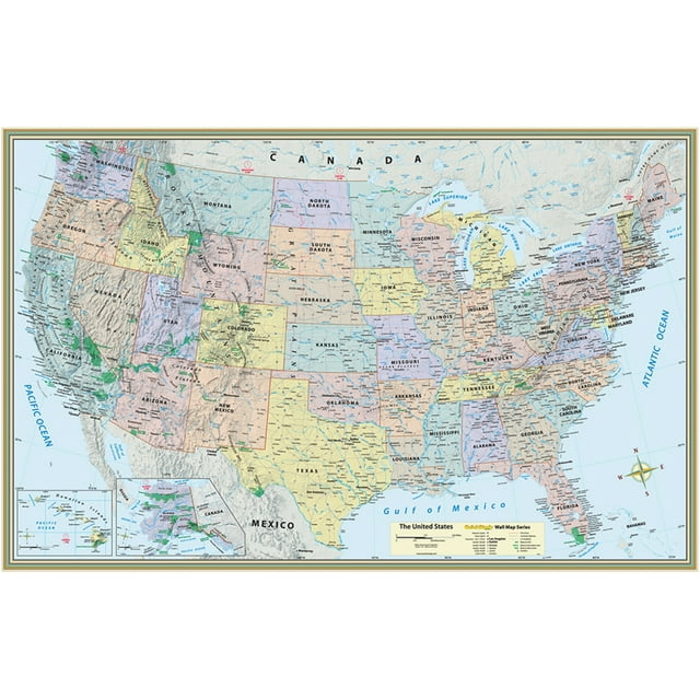 Mapping Specialists United States Map Poster QuickStudy Reference Laminated, 32.00 x 2.00 nches