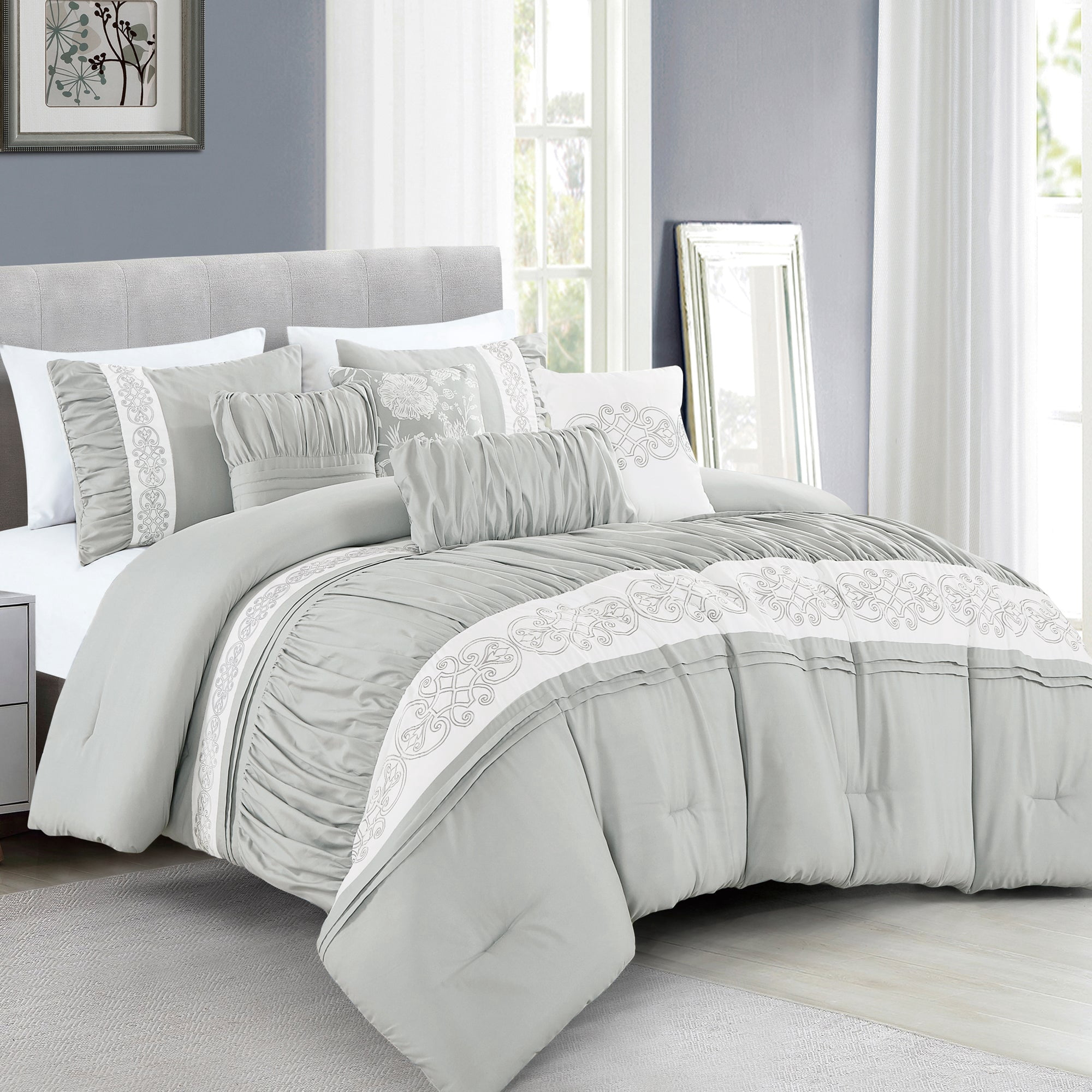 Maxine King Gray and White Down Alternative Microfiber Comforter Set