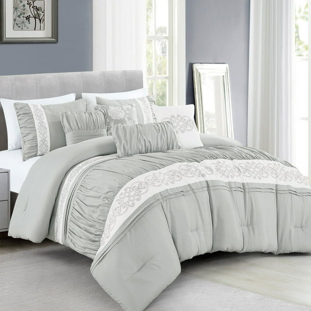 Maxine King Gray and White Down Alternative Microfiber Comforter Set