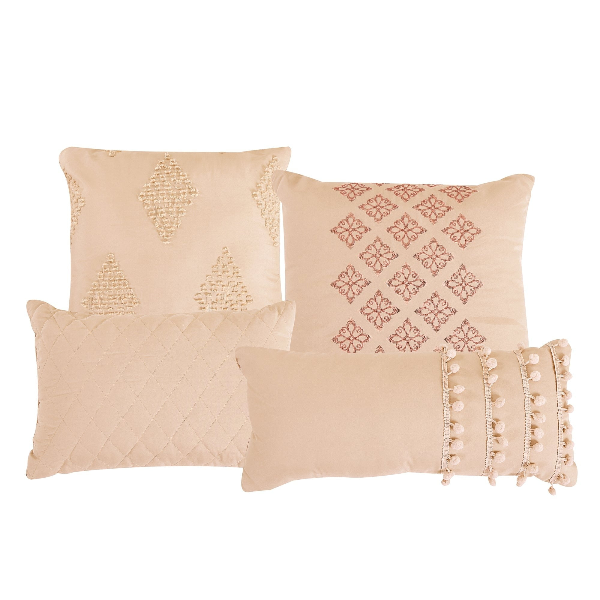 ESCA 7-Piece Severa Peach Pink Embroidery Comforter Bedding Set - OEKO-TEX Standard 100, Breathable, All Season, Extra Soft, Lightweight - Queen Size