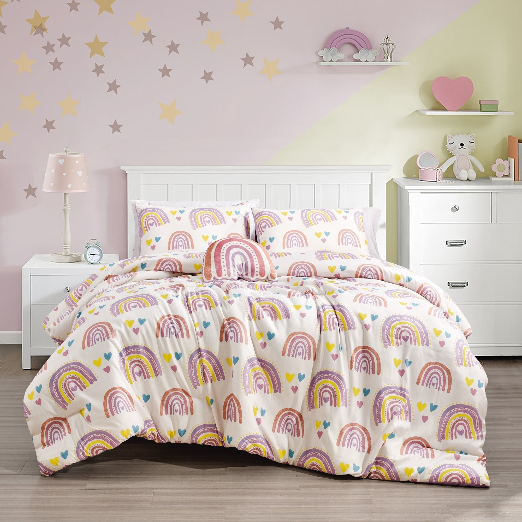 MarCielo Kids Girls Comforter Set Rainbow Heart