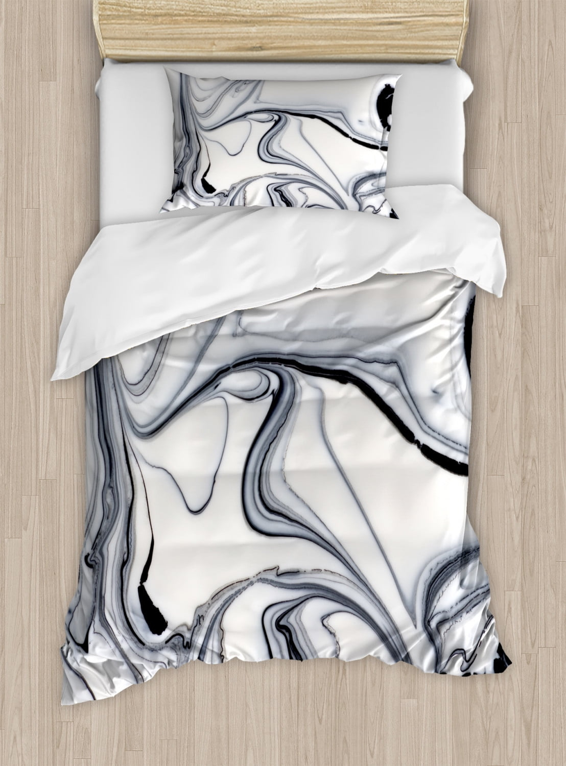 Marble Duvet Cover Set Twin Size, Trippy Mix of Colors with Unusual Forms Creative Paintbrush Style Image, Decorative 2 Piece Bedding Set with 1 Pillow Sham, Black Pale Grey Dust, by Ambesonne