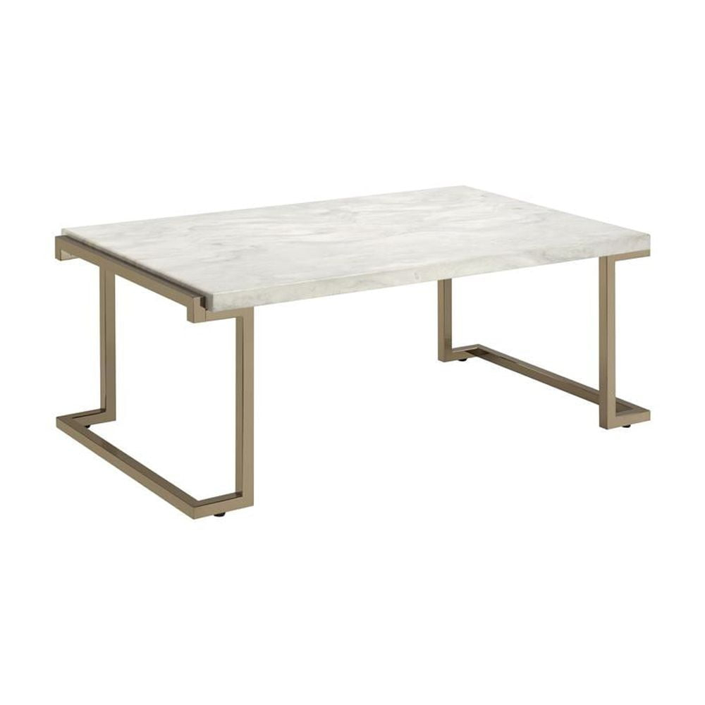 Marble Top End Table With Metal Base White And Gold - Saltoro Sherpi