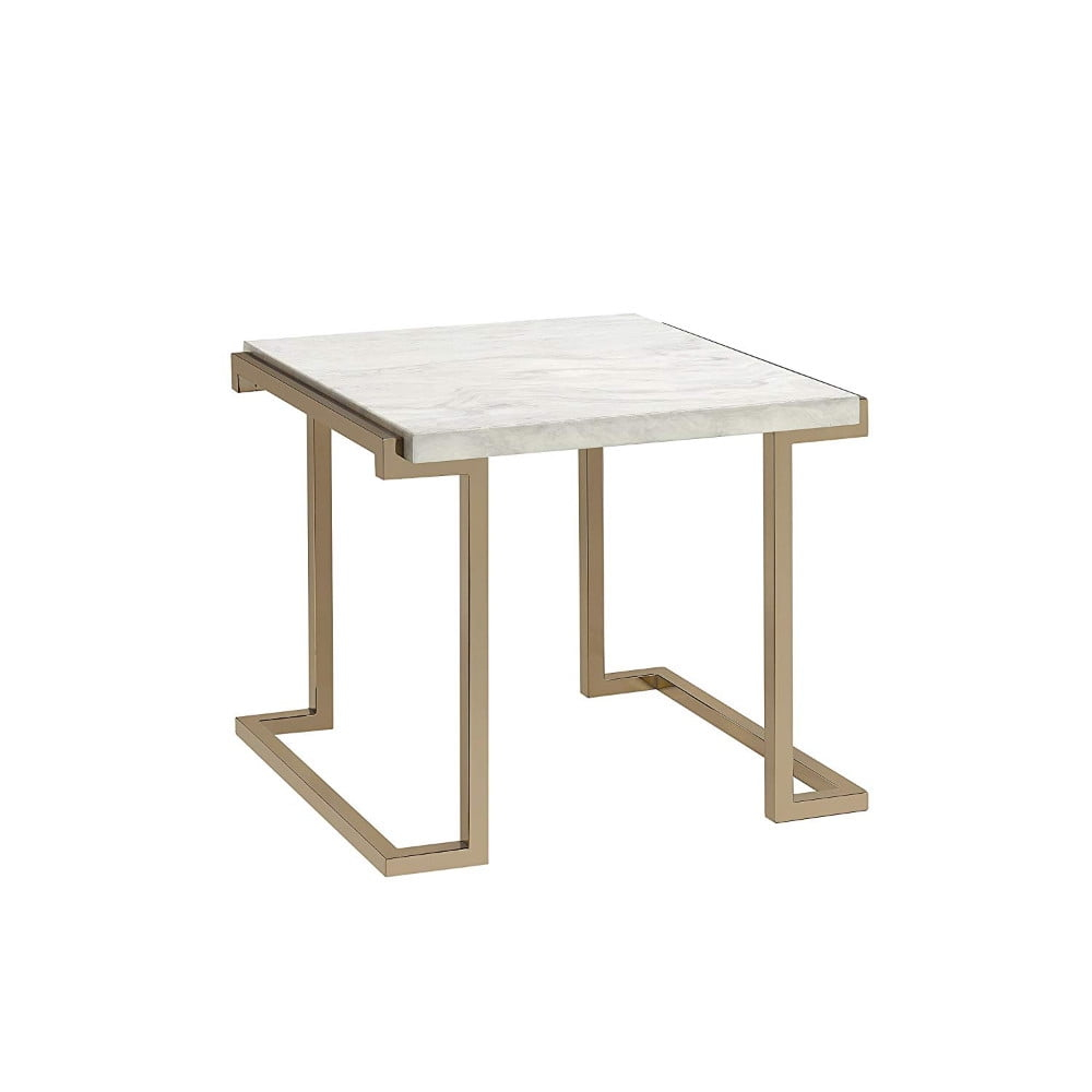 Marble Top End Table With Metal Base White And Gold - Saltoro Sherpi