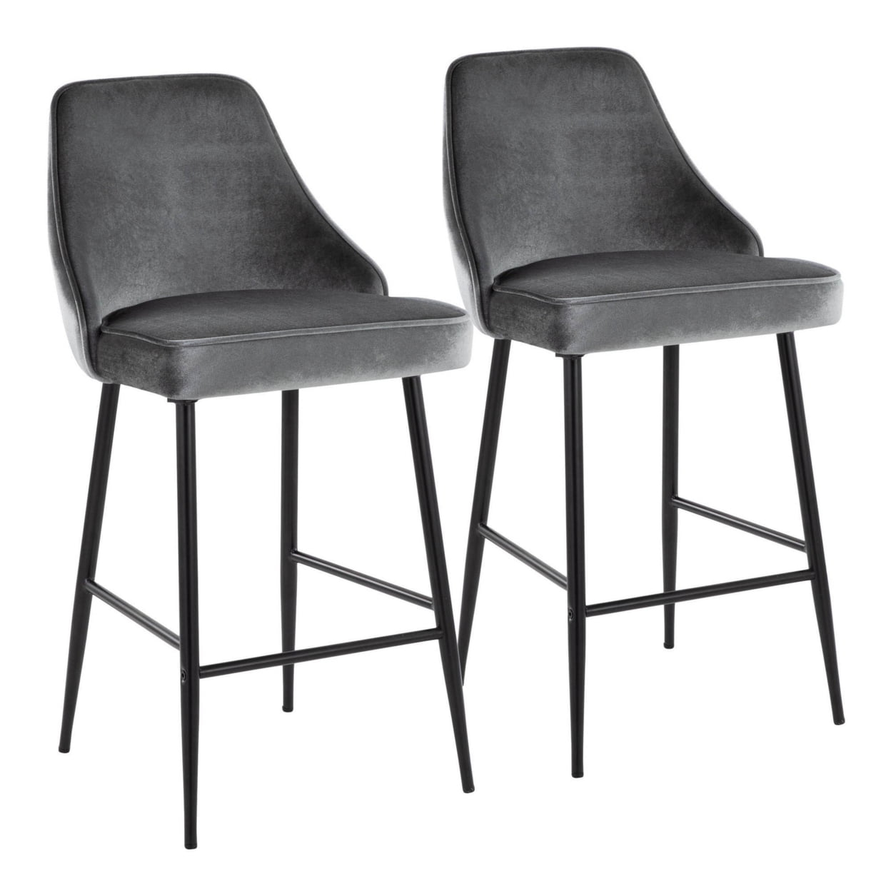 Marcel 25" Contemporary Fixed-Height Counter Stool In Black Metal And Blue Velvet - Set Of 2