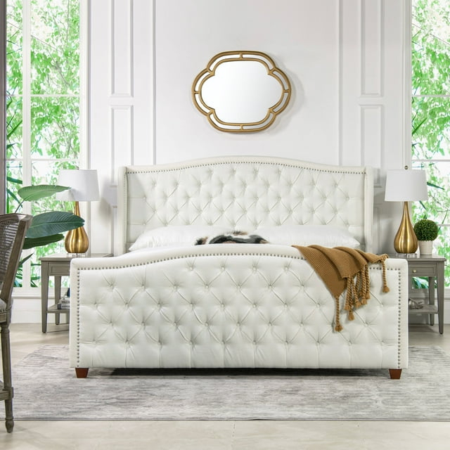 Jennifer Taylor Home Marcella Tufted Wingback King Bed Antique White