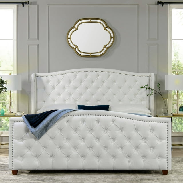 Marcella Tufted Wingback King Bed Bright White
