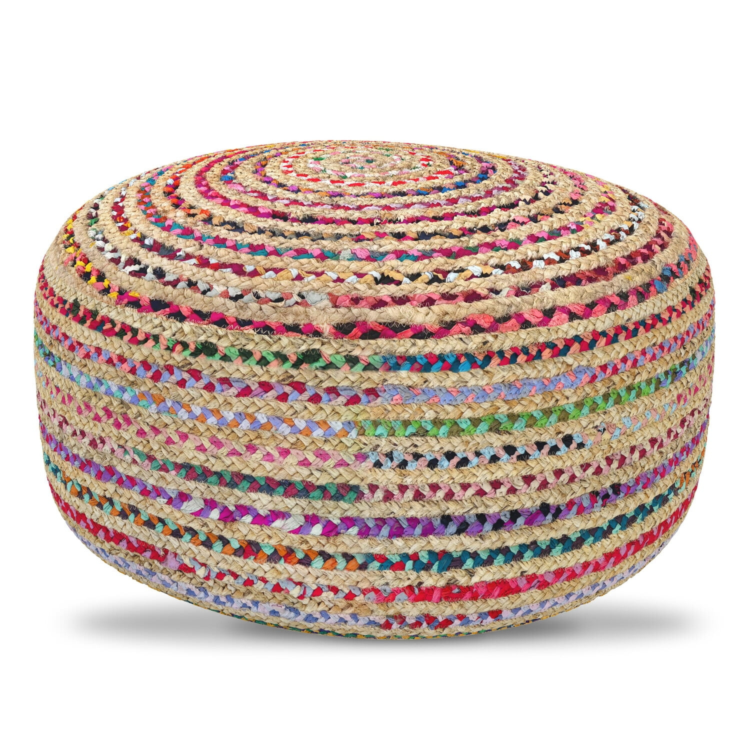 Margo Boho Contemporary Round Large Pouf in Multi Color