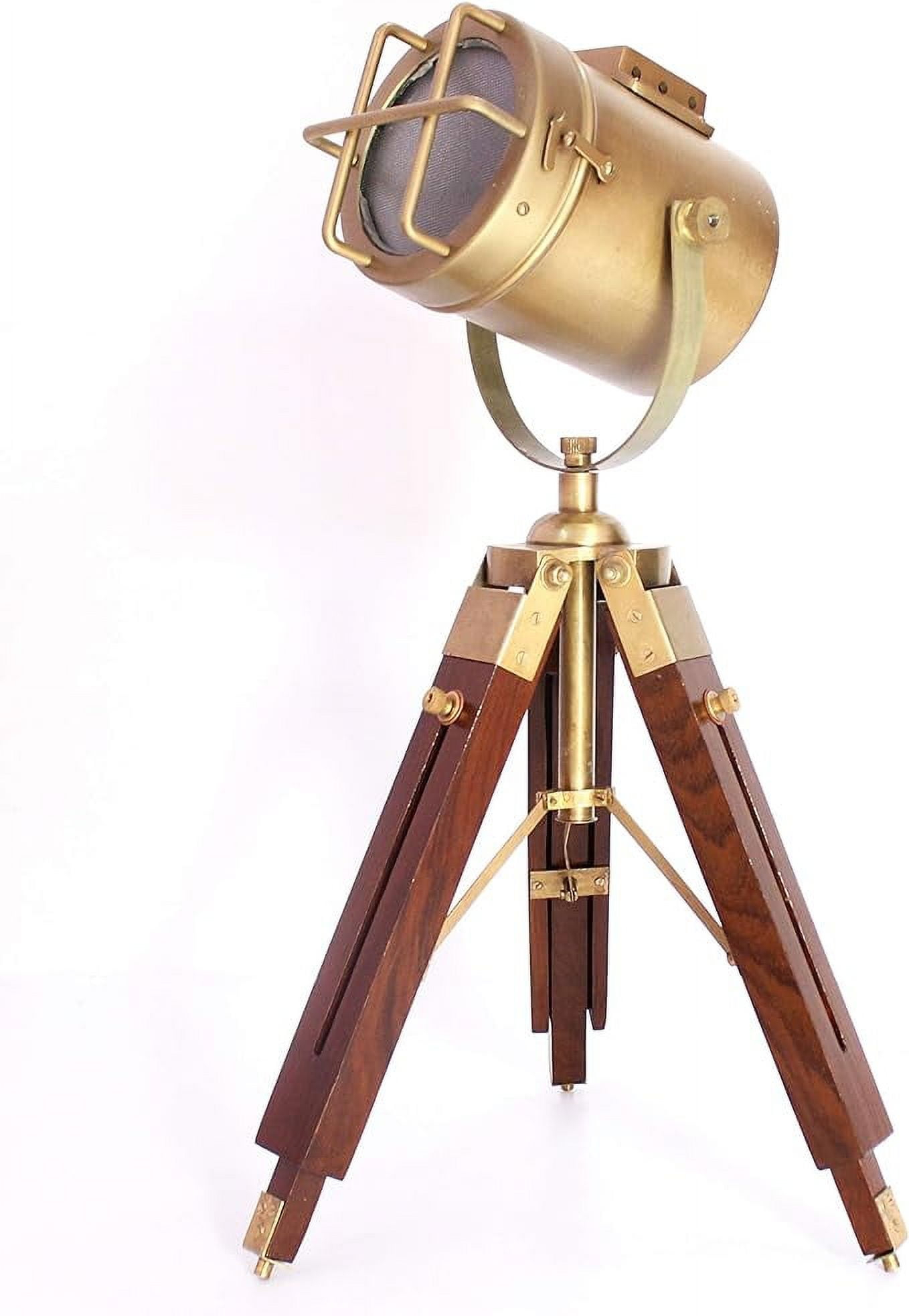 collectiblesBuy Vintage Model Searchlight Wood Antique Tripod Style Lamps LED Spotlights Desktop Home & Office Decor Brown-Brass