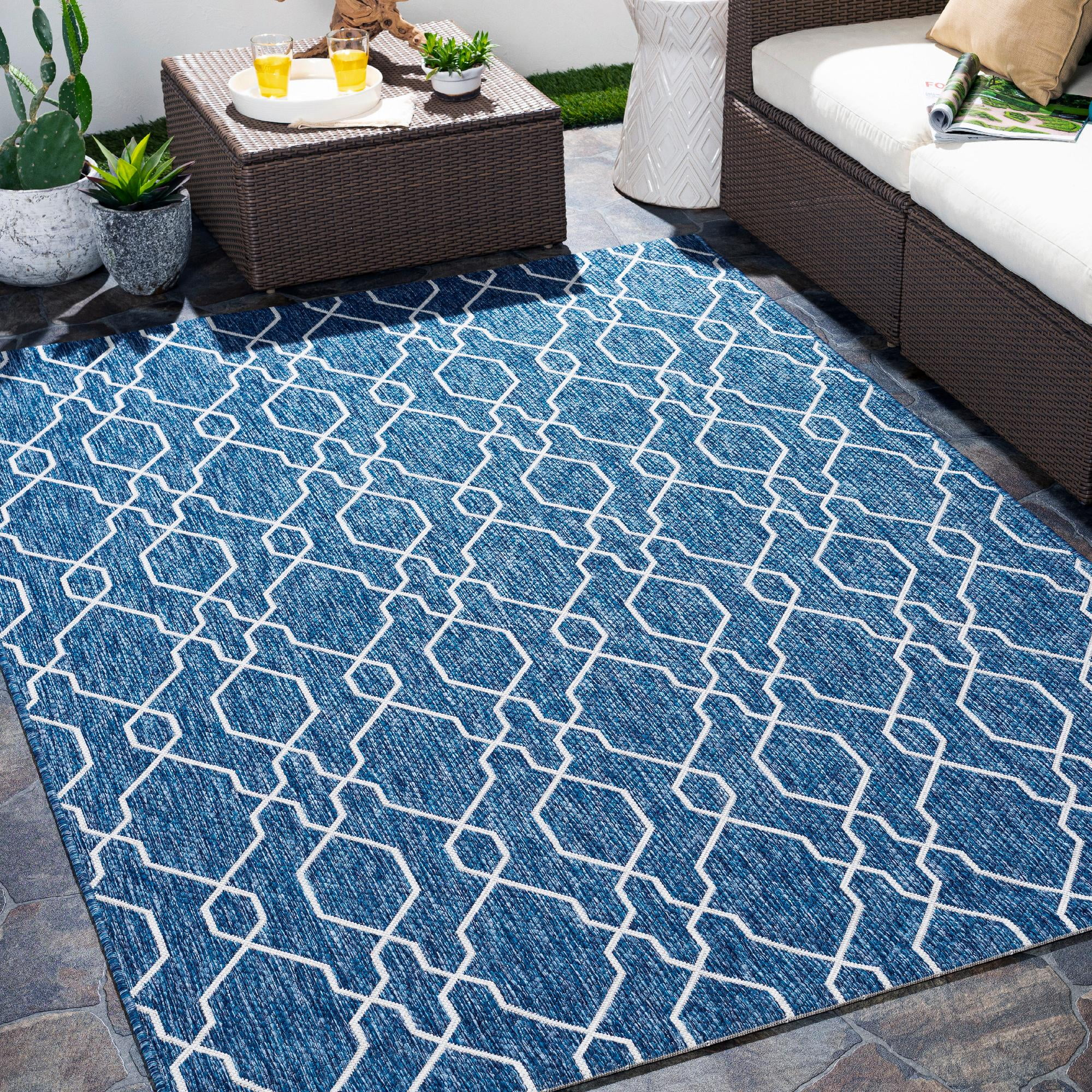 Mark&Day Outdoor Area Rugs, 9x12 Valentijn Traditional Indoor/Outdoor Denim Area Rug (8'10" x 12')