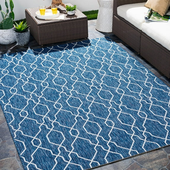 Mark&Day Outdoor Area Rugs, 9x12 Valentijn Traditional Indoor/Outdoor Denim Area Rug (8'10" x 12')