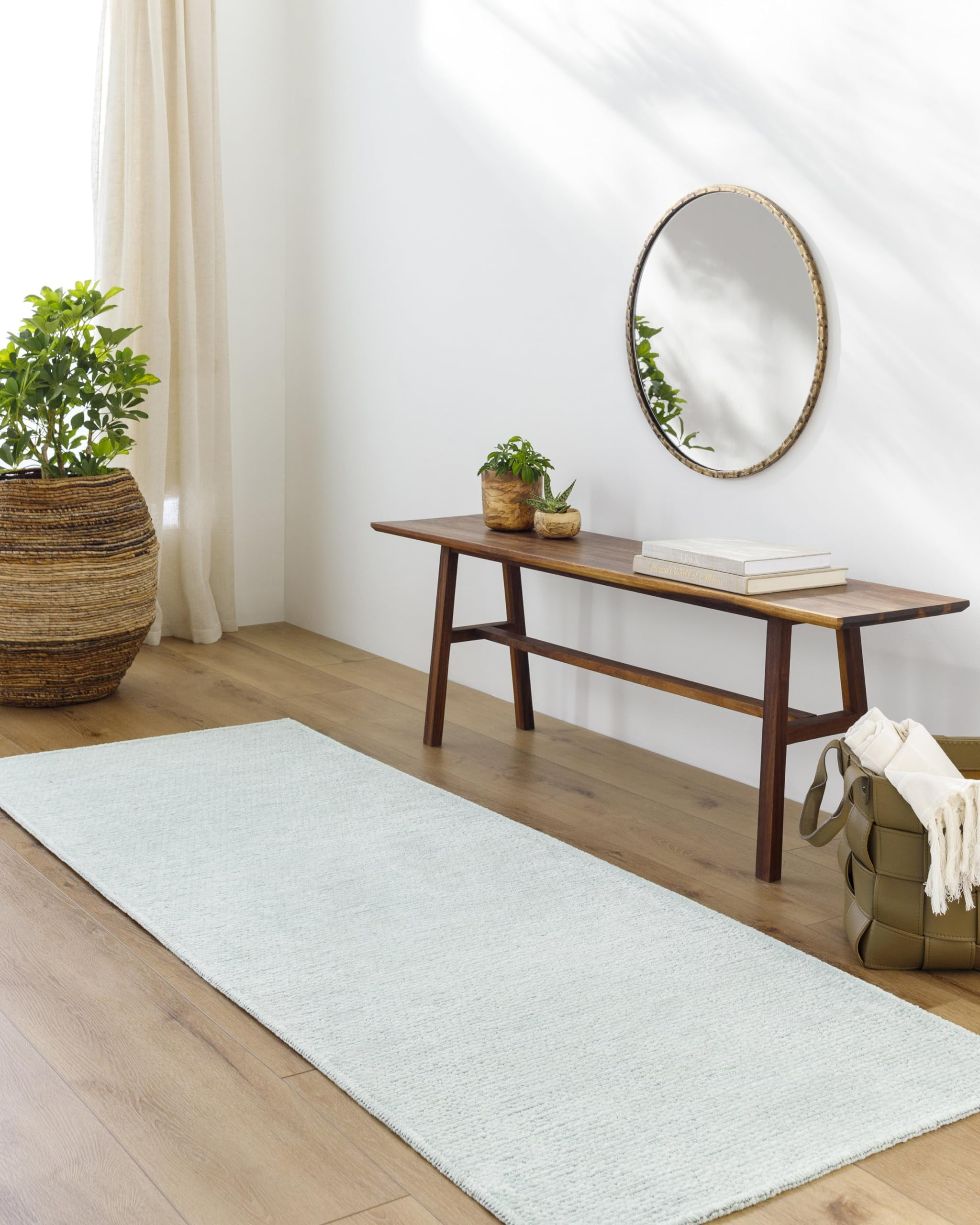 Mark&Day Washable Rugs, 3x10 Tobey Solid and Border Seafoam Runner Area Rug, Green Carpet for Hallway, Kitchen, Bedroom or Living Room (2'7" x 10' Runner, Machine Washable)