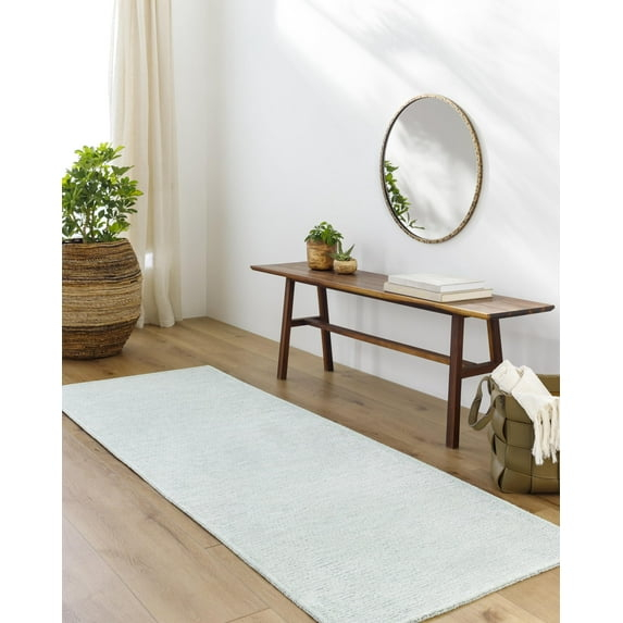 Mark&Day Washable Rugs, 3x10 Tobey Solid and Border Seafoam Runner Area Rug, Green Carpet for Hallway, Kitchen, Bedroom or Living Room (2'7" x 10' Runner, Machine Washable)