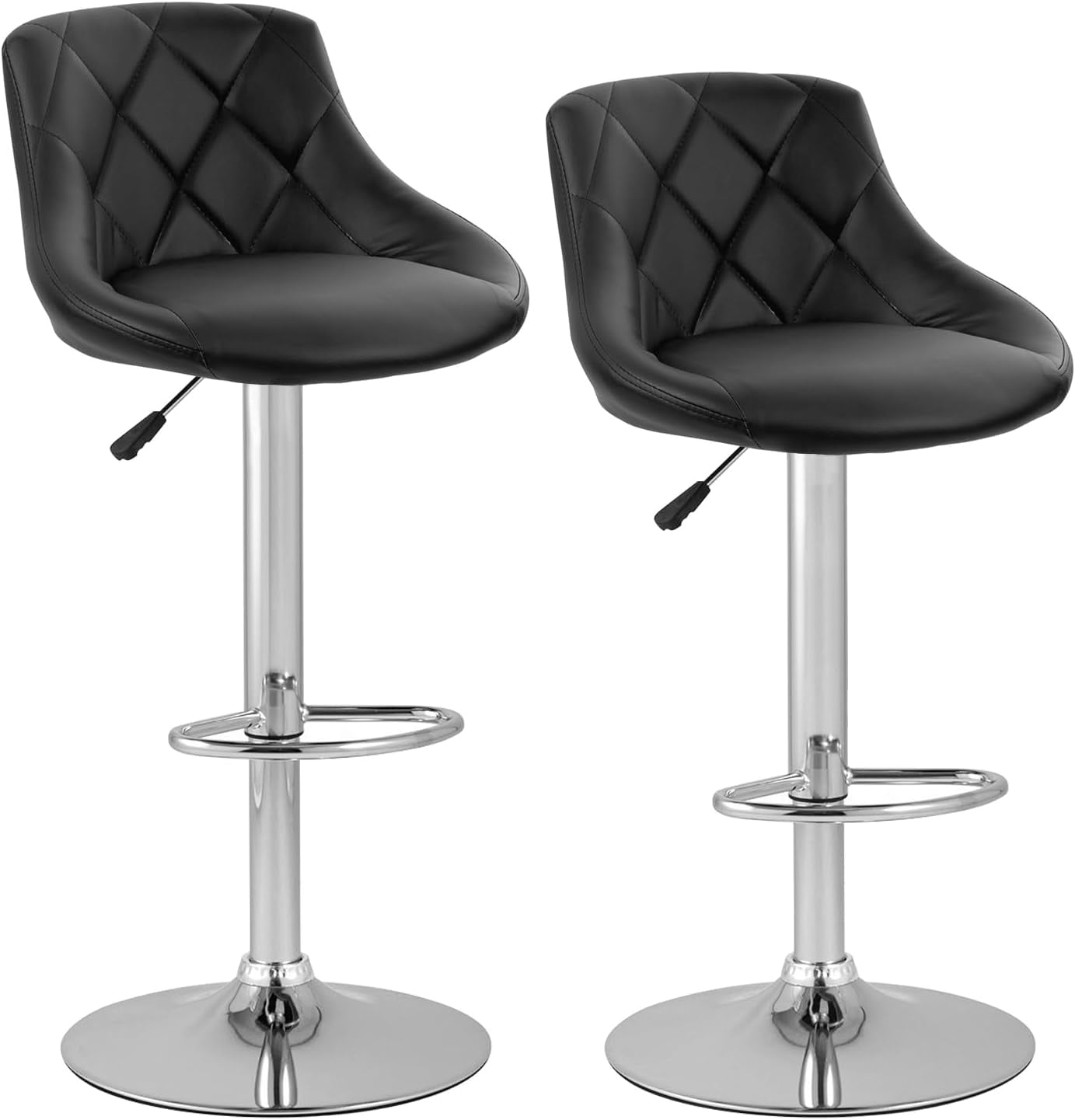 MarketLane Bar Stools Set of 2,Modern PU Leather,Armless with Backrest Swivel Bar Stools,Height Adjustable Swivel Barstool Hydraulic Island Bar Stools Armless Kitchen Counter Bar Chairs,Black