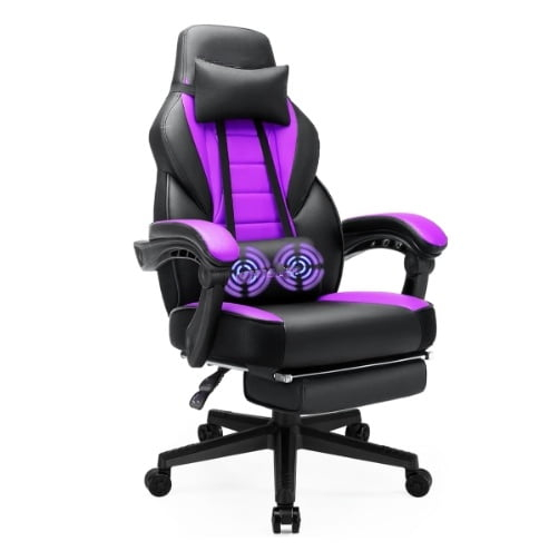 Bossin Gaming Chairs with Footrest,Massage Leather Game Chair for Adults,Big and Tall Gamer Chair with Headrest and Lumbar Support