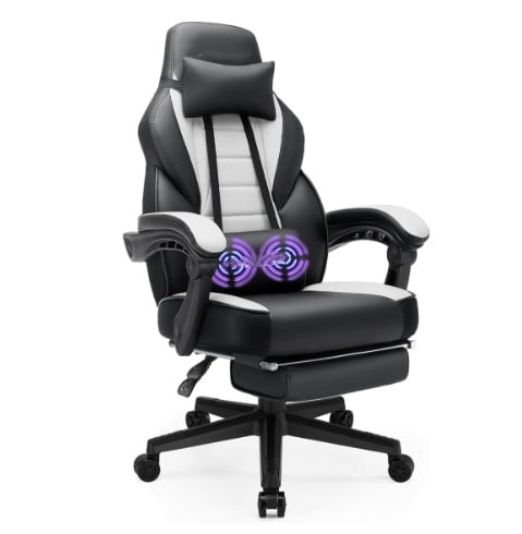 Bossin Gaming Chairs with Footrest,Massage Leather Game Chair for Adults,Big and Tall Gamer Chair with Headrest and Lumbar Support