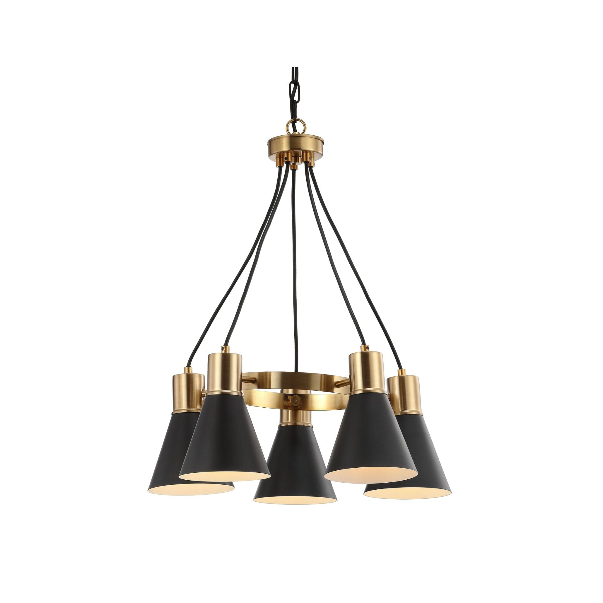 JONATHAN Y JYL6135A Markle 22" 5-Light Metal LED Chandelier, Contemporary, Transitional for living room, dinning room, bedroom, office Bulb Included, Black/Brass Gold