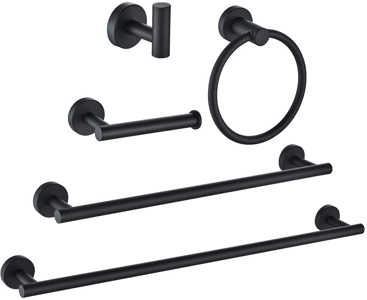 Marmolux Acc 5-Piece Matte Black Bathroom Hardware Set, Stainless Steel Wall Mount Towel Bar Set
