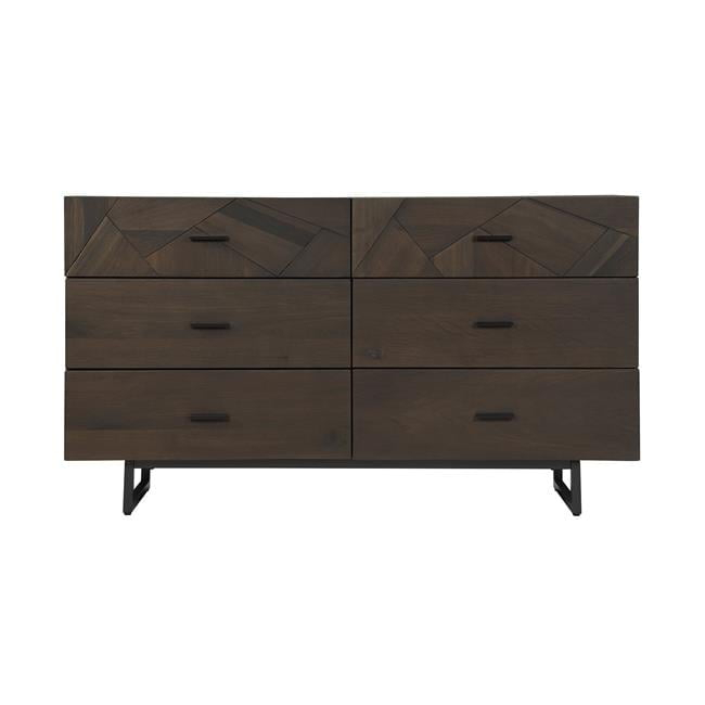 Marquis 6 Drawer Oak Wood Dresser with Black Metal Legs