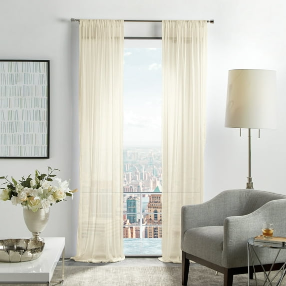 Martha Stewart Glacier Sheer Curtain Poletop, Ivory (Set of Two), 50" x 84", Adult