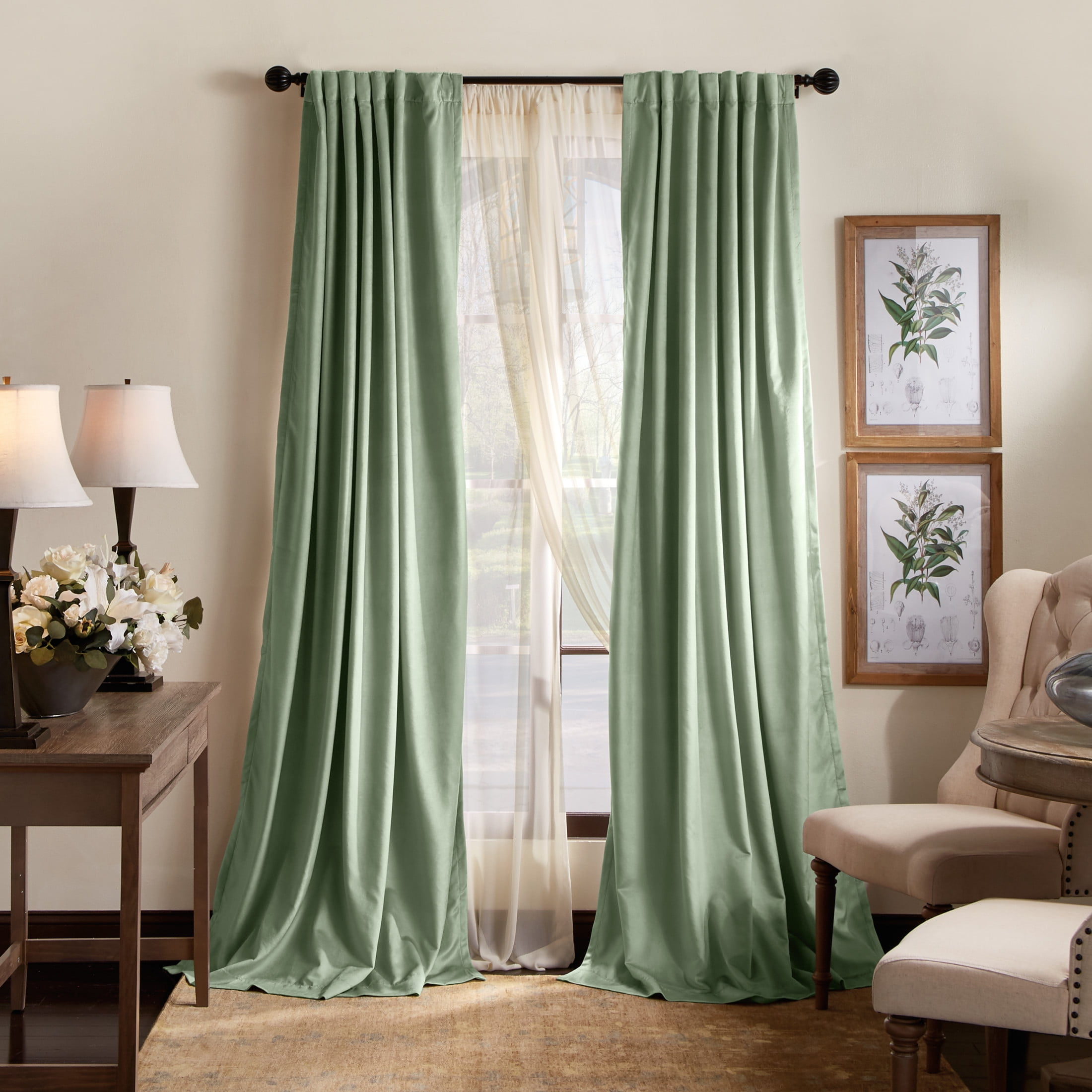 Martha Stewart Lucca Velvet 50"W x 95"L Backtab Indoor Curtain, Loden Green (Set of Two), Adult