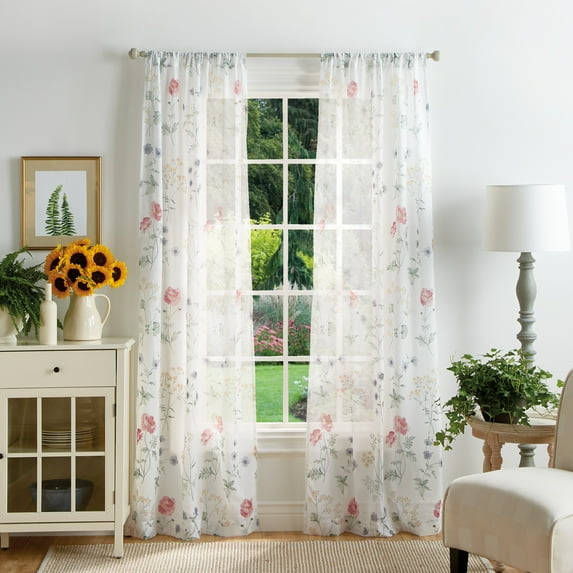 Martha Stewart, Martha's Garden Print 84" Curtain Sets,Poletop, Multi (Set of Two), Polyester, Adult