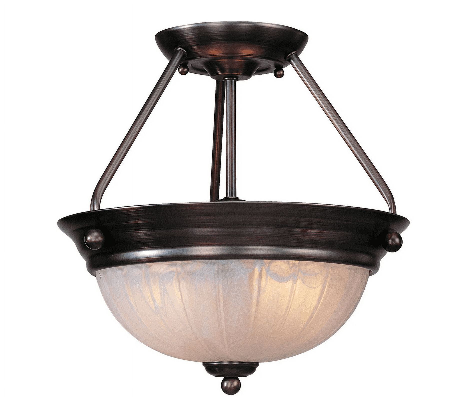 Marti 2-Light Indoor Antique Bronze Semi-Flush Mount Ceiling Fixture with Alabaster Melon Glass Bowl