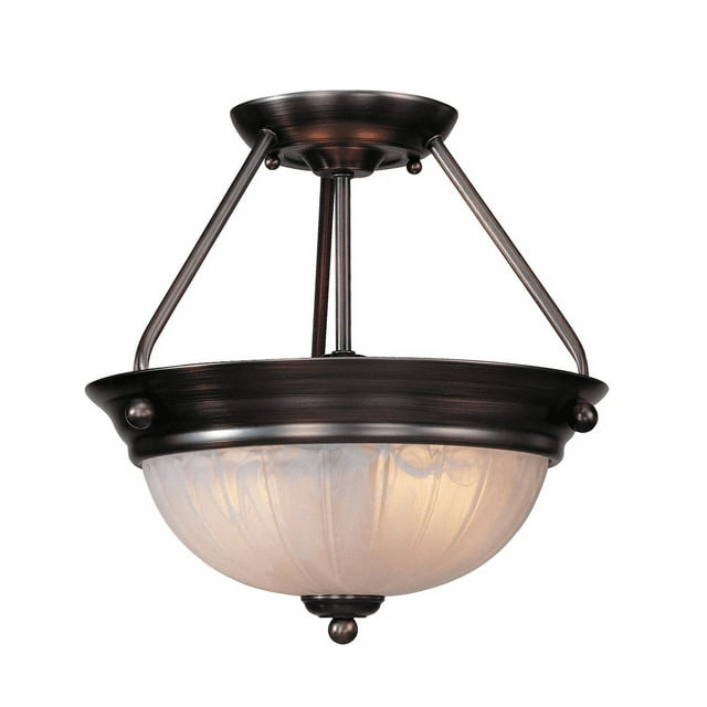 Marti 2-Light Indoor Antique Bronze Semi-Flush Mount Ceiling Fixture with Alabaster Melon Glass Bowl