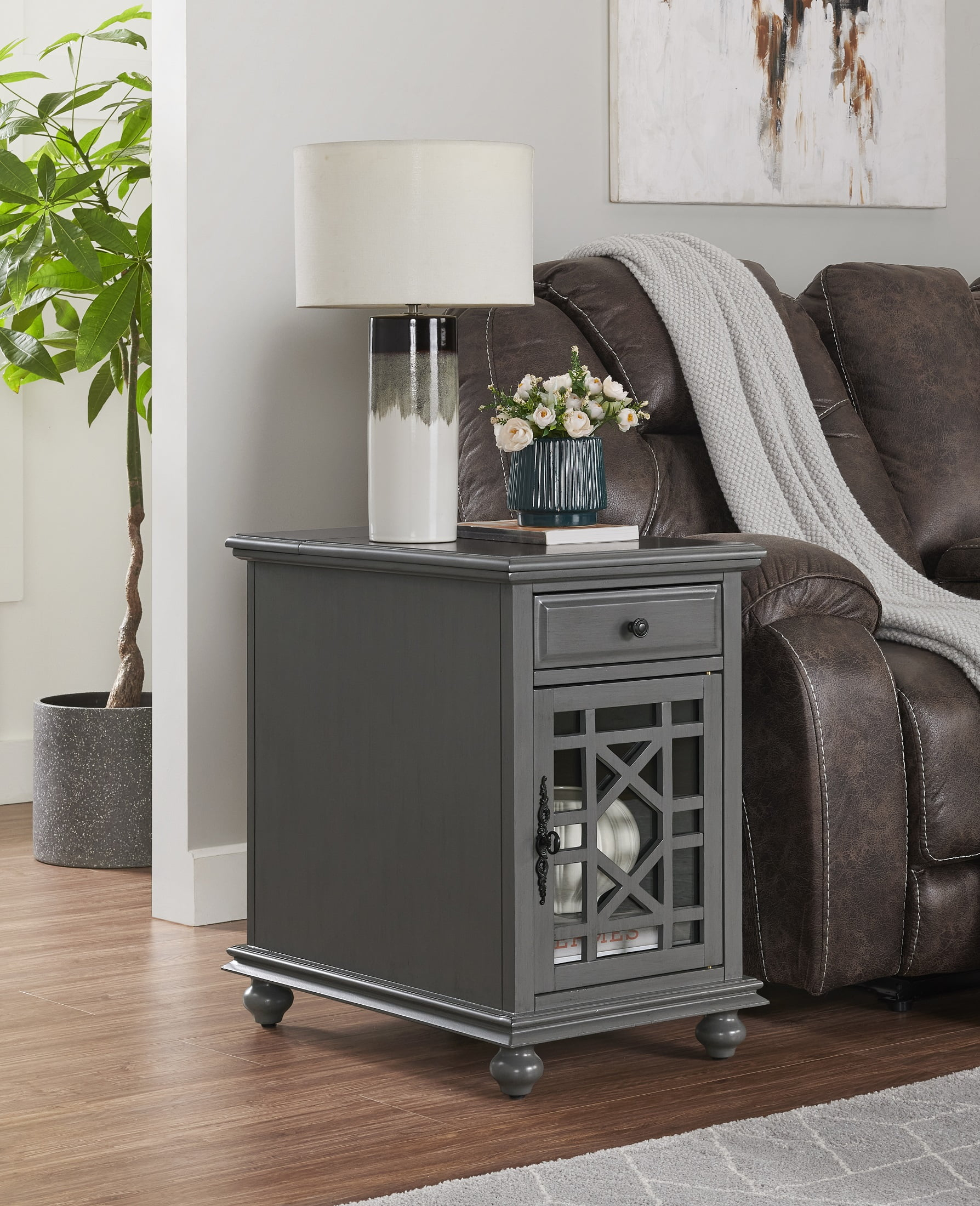 Martin Svensson Home Gray Elegant Chairside Table with Power