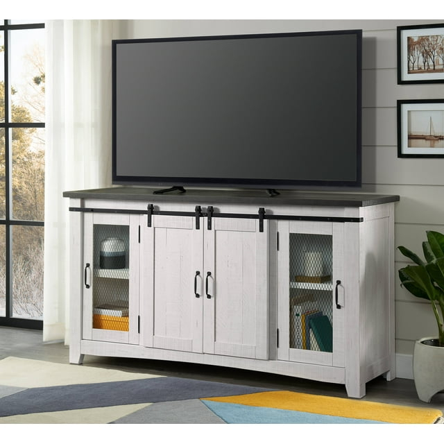 Martin Svensson Home Hampton Solid Wood TV Stand White Stain with Grey Stain Top