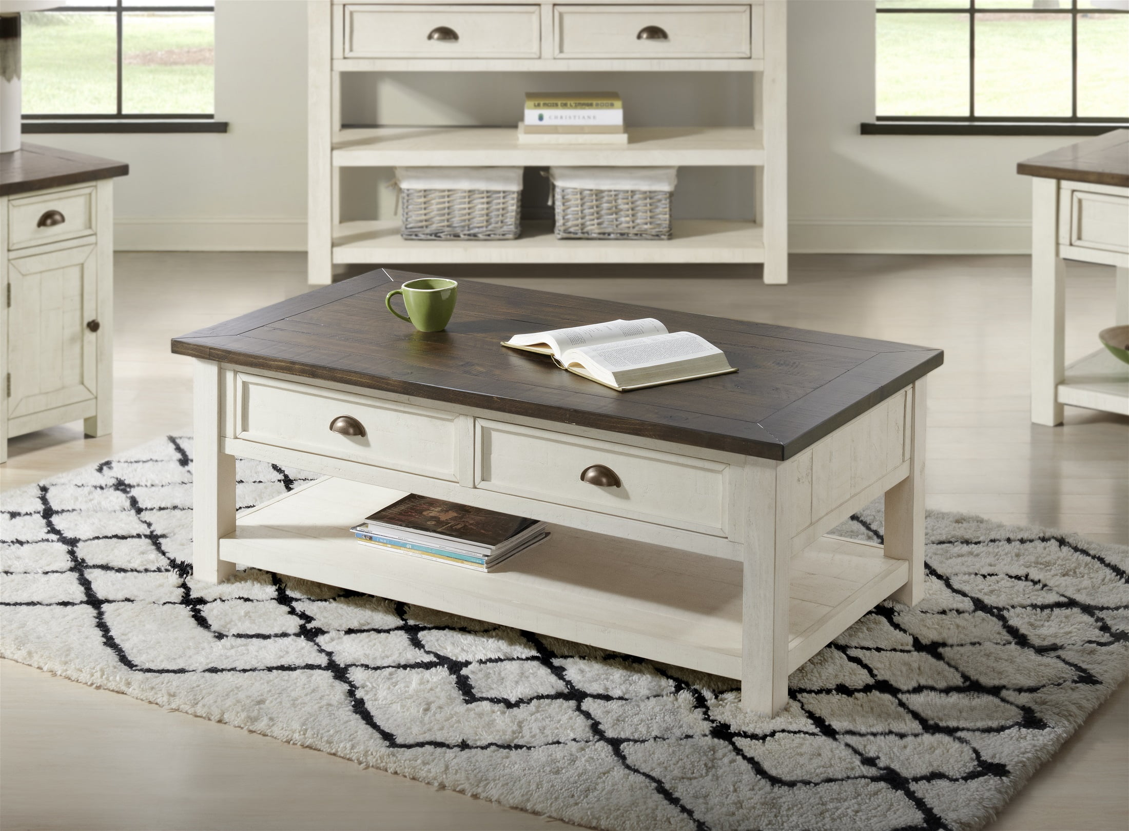 Martin Svensson Home Monterey 50" Coffee Table, Cream White and Brown