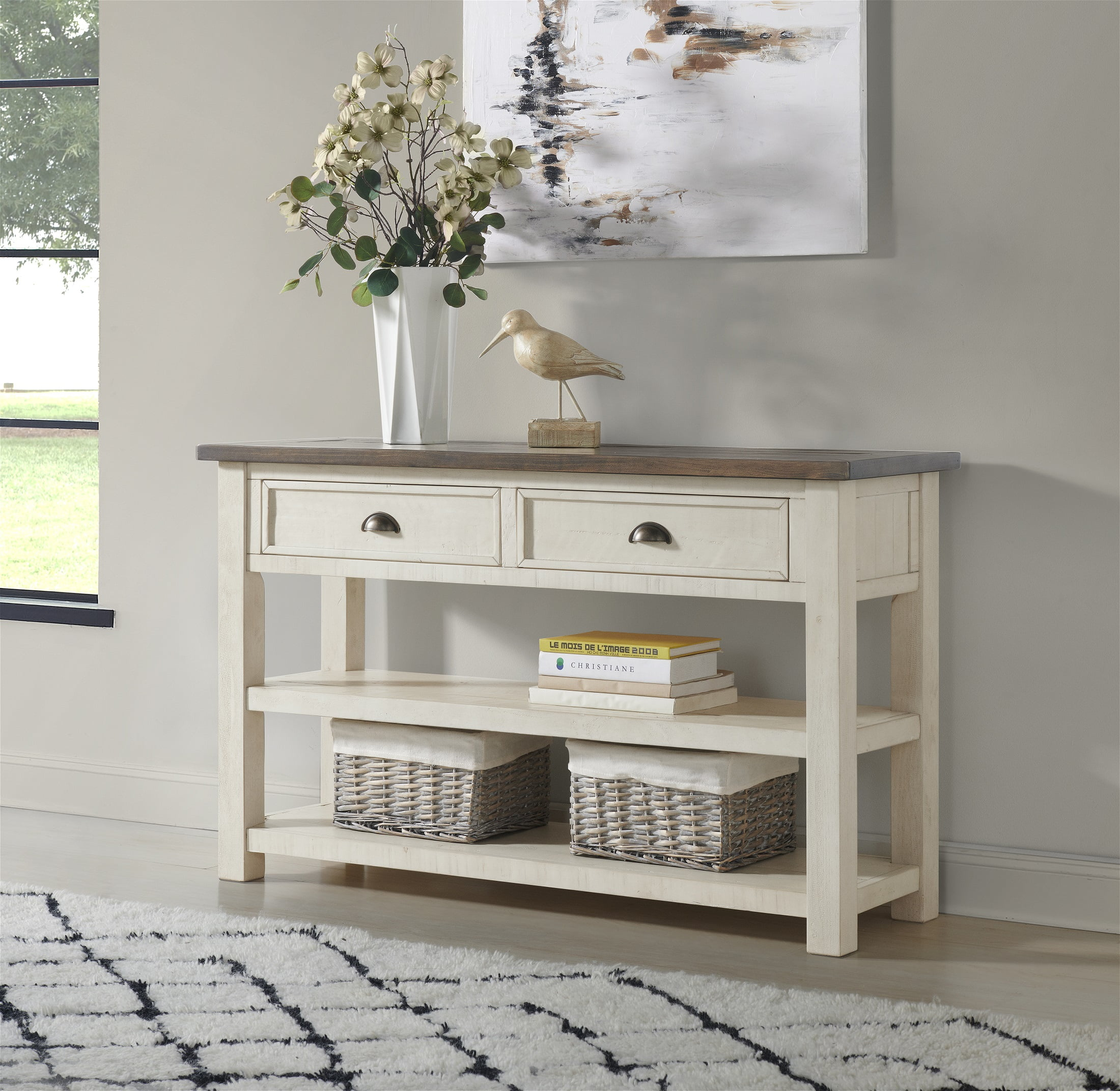 Martin Svensson Home Monterey 50" Sofa Console Table, Cream White and Brown