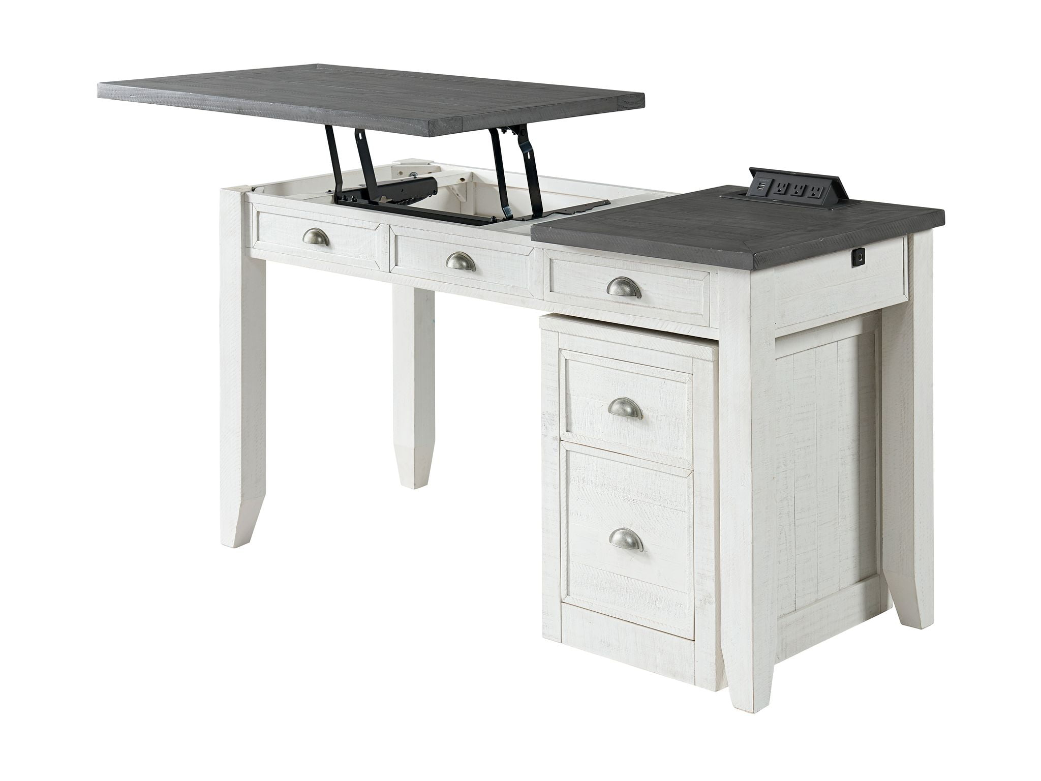 Martin Svensson Home Monterey 57" Lift-Top Desk with Fingerprint Lock, White Stain and Grey