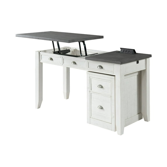 Martin Svensson Home Monterey 57" Lift-Top Desk with Fingerprint Lock, White Stain and Grey