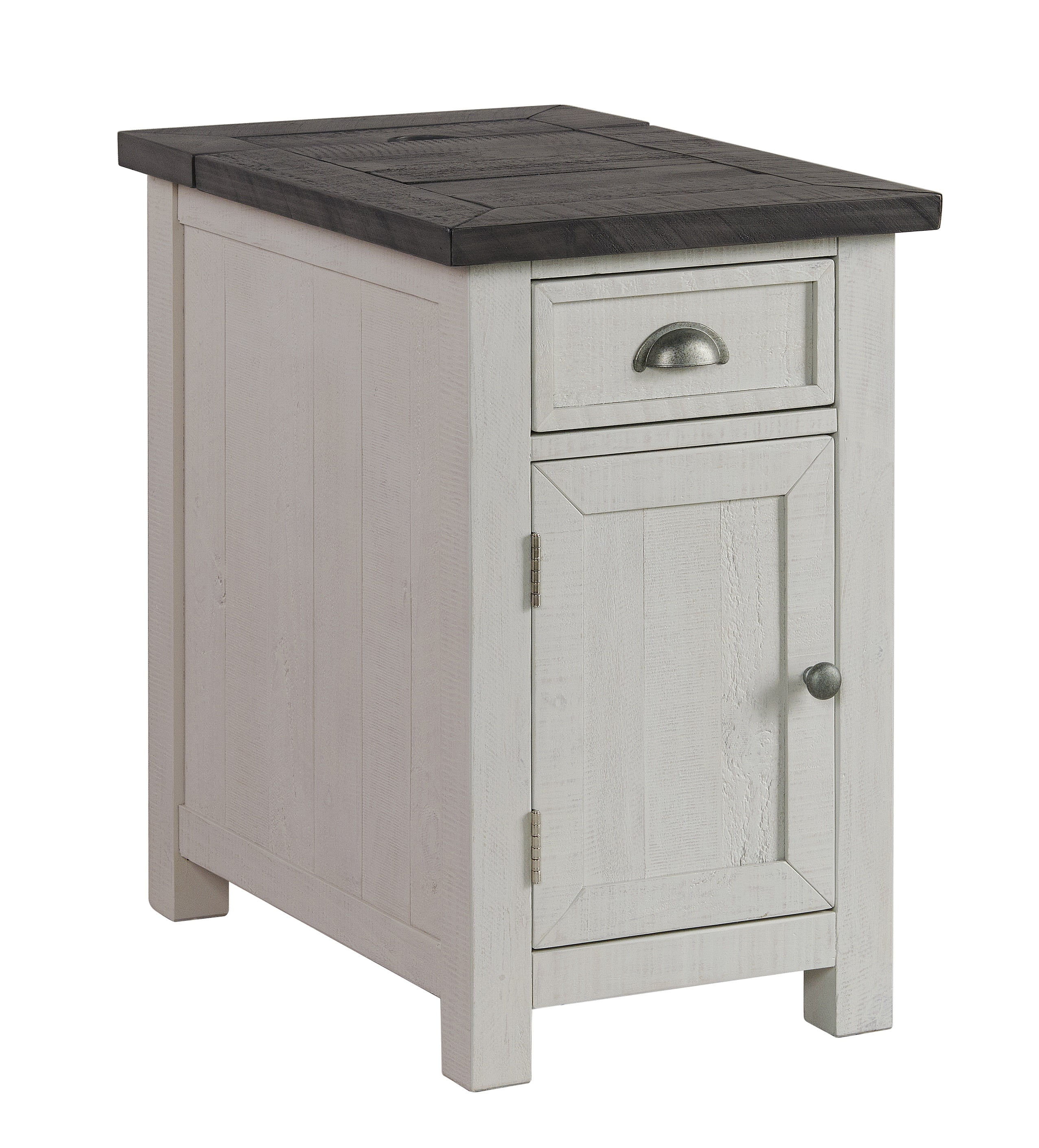 Martin Svensson Home Monterey Solid Wood Chairside Table with Power, White Stain and Grey