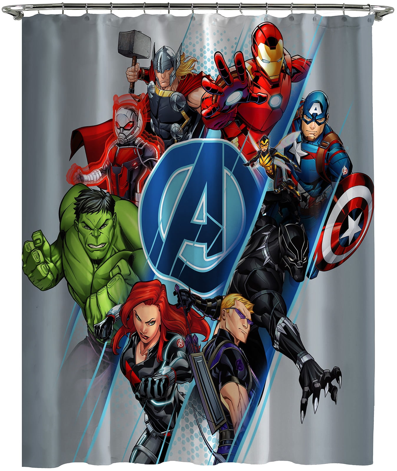 Marvel Avengers Assembled Blue Microfiber 70"x72" Shower Curtain, Kids Bathroom Decor
