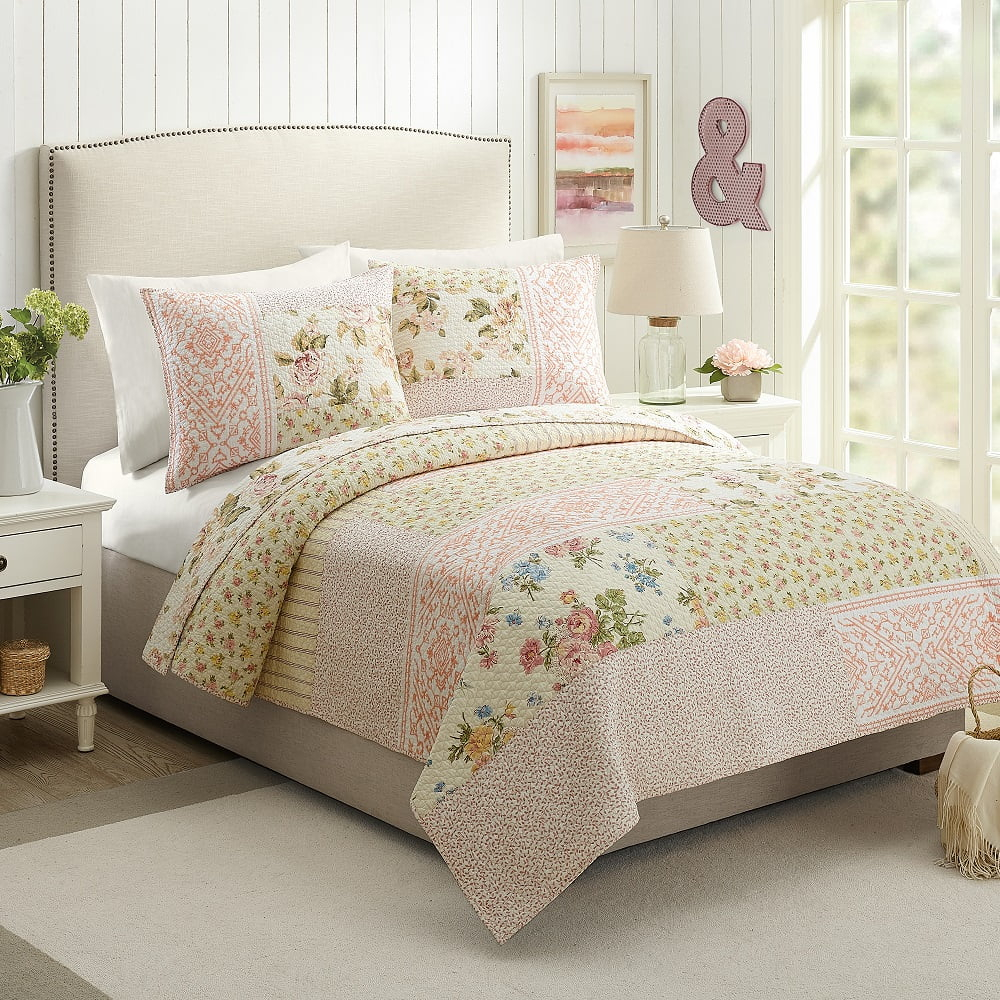King Sweet Blooms Quilt Pink - Mary Jane's Home: Cotton Lace Trim, Botanical Pattern, Teen & Kids Bedding