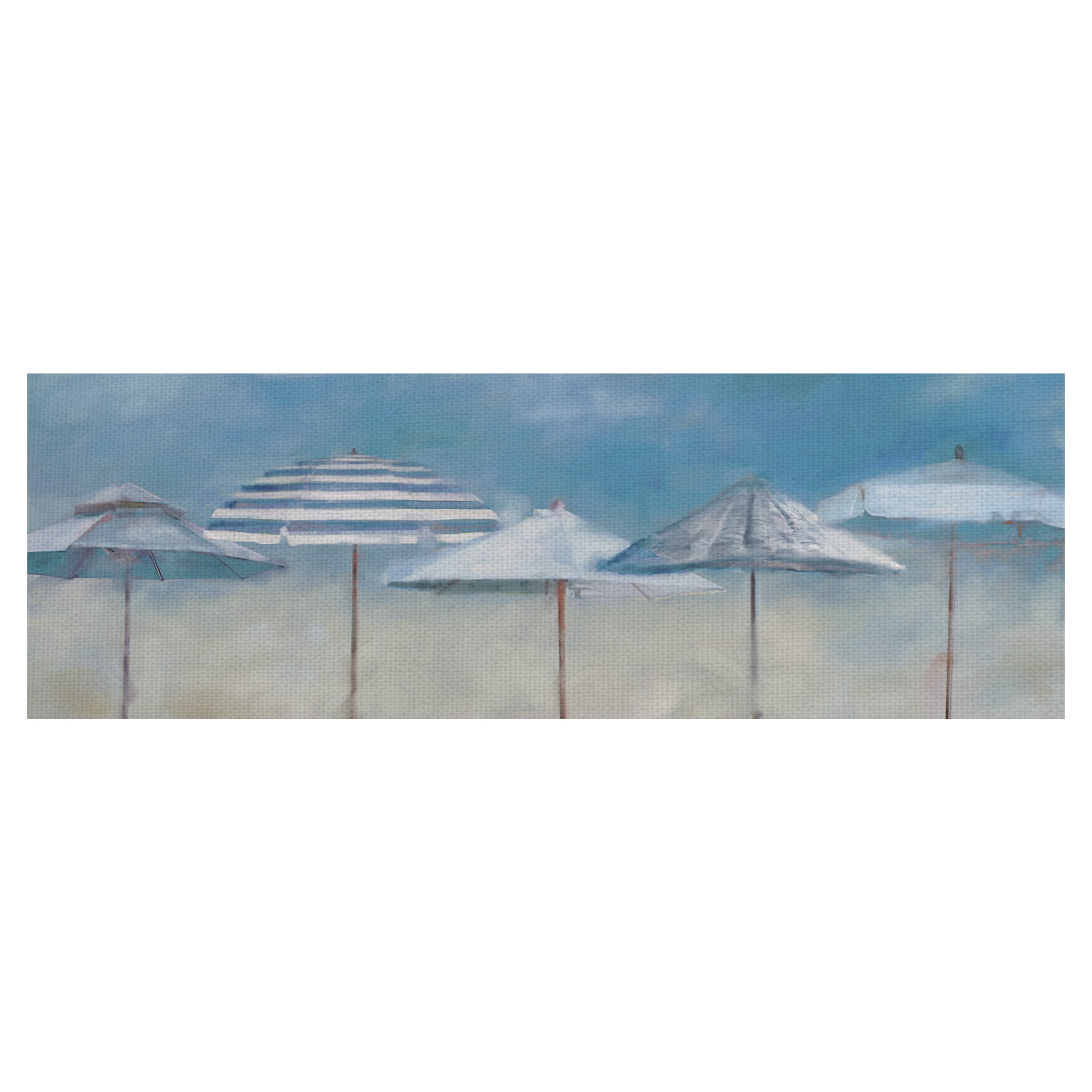 Masterpiece Art Gallery Shades of Summer Blue Beach Umbrellas By Studio Arts Canvas Art Print 12" x 36"