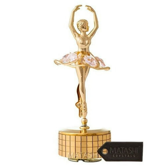 Matashi Crystal Ballet Dancer Music Box ''Swan Lake'' Table Top Figurine  with Crystals