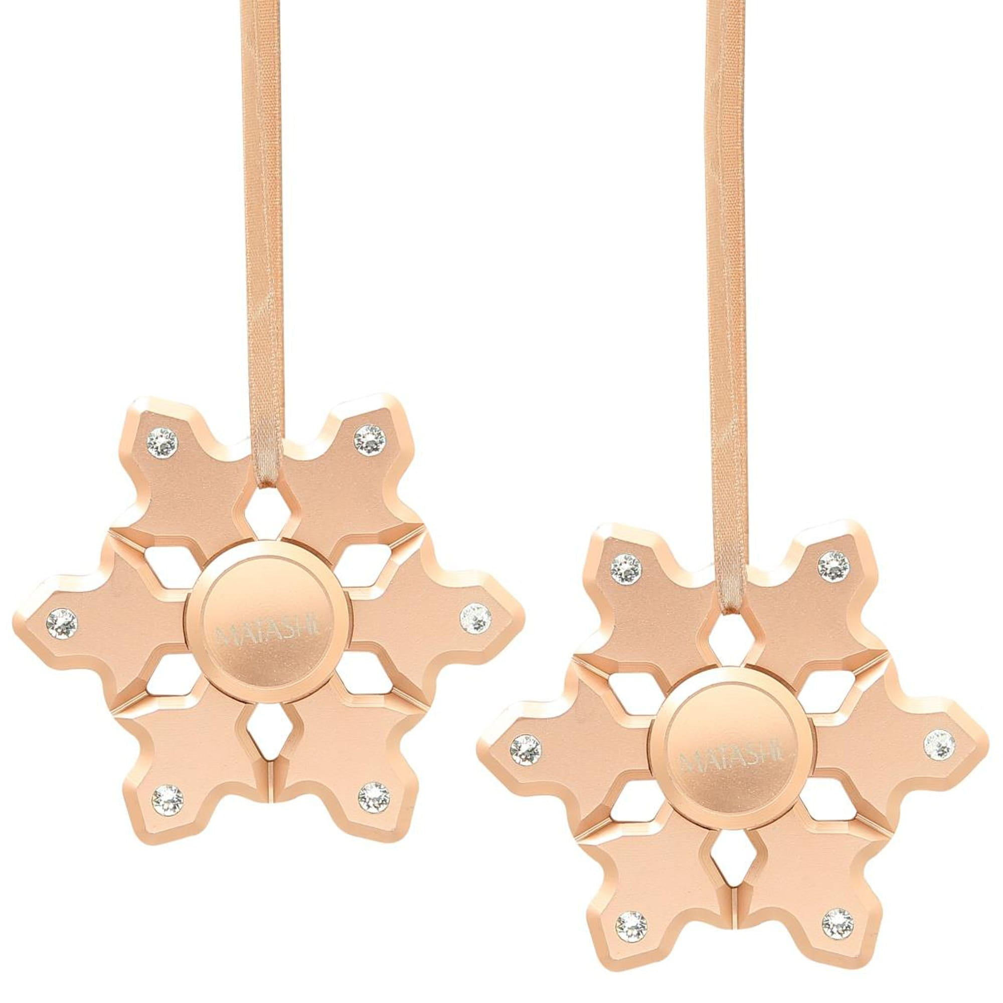 Matashi (Qty 2)  Rose Gold Hanging Christmas Tree Snowflake Ornament w/ Crystals, Christmas Decorations for Holiday, Shiny metal