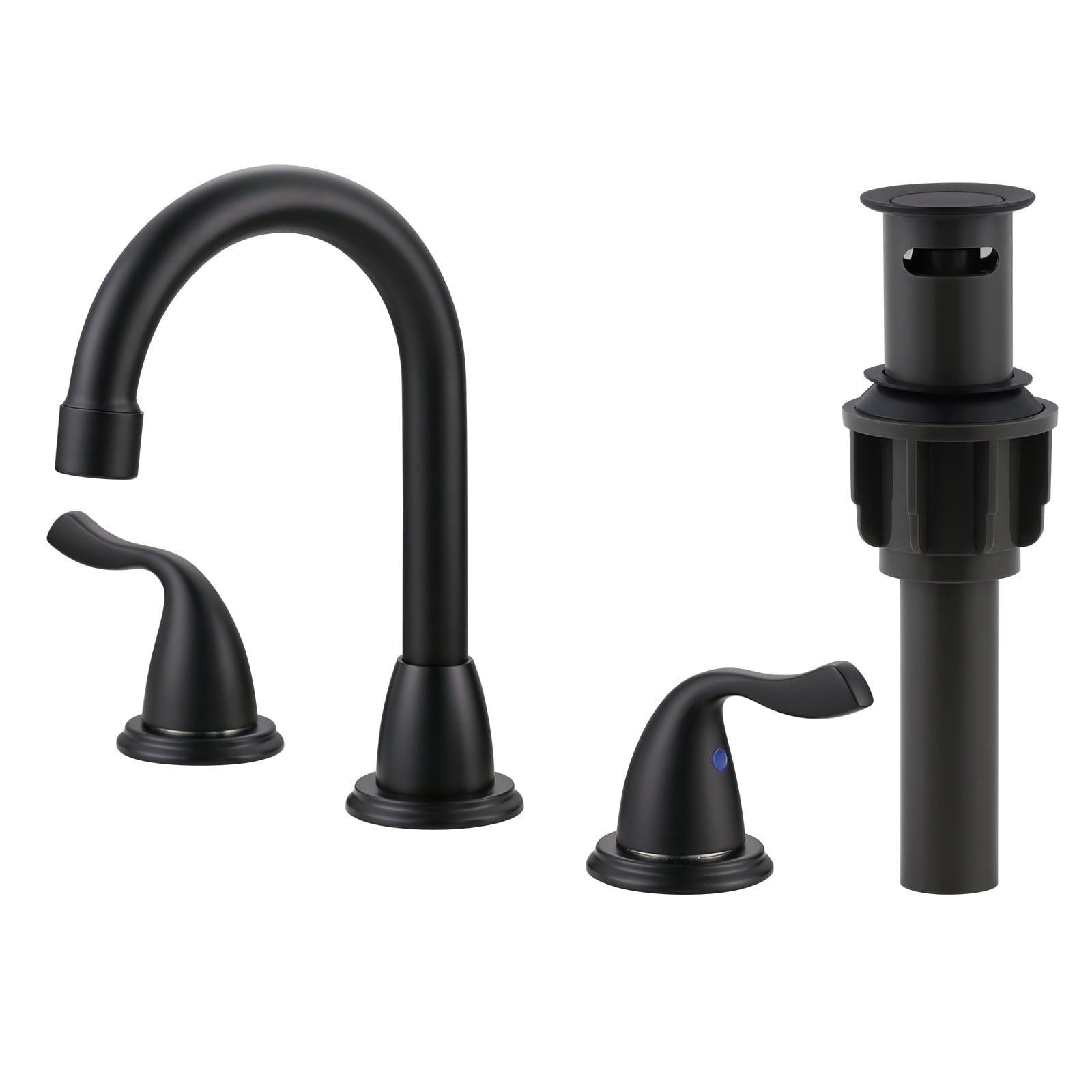 Matte Black Bathroom Faucet 3 Hole, WOWOW 8 Inch Widespread Bathroom Faucet, 2 Handles Bathroom Sink Faucet with Pon Up Drain and cUPC Supply Lines, 360 Swivel Faucet for Bathroom Sink