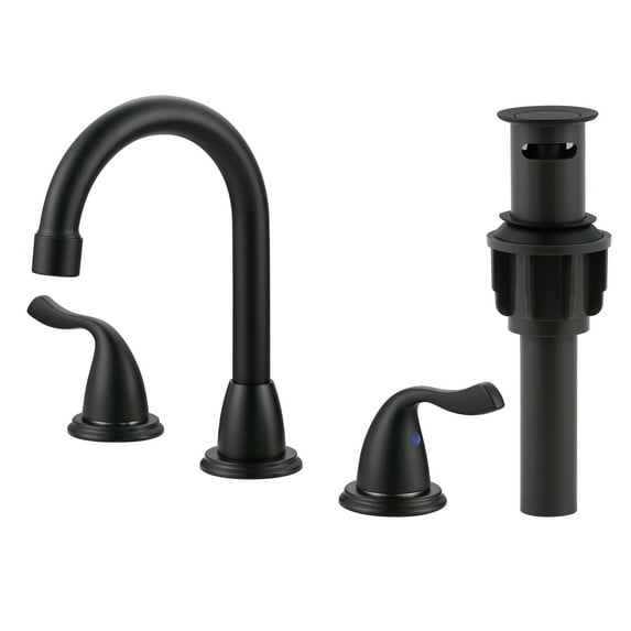 Matte Black Bathroom Faucet 3 Hole, WOWOW 8 Inch Widespread Bathroom Faucet, 2 Handles Bathroom Sink Faucet with Pon Up Drain and cUPC Supply Lines, 360 Swivel Faucet for Bathroom Sink