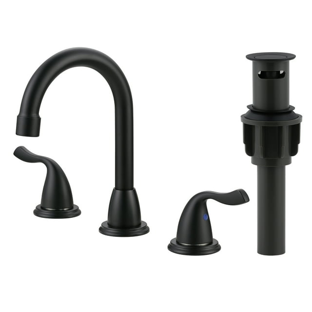 Matte Black Bathroom Faucet 3 Hole, WOWOW 8 Inch Widespread Bathroom Faucet, 2 Handles Bathroom Sink Faucet with Pon Up Drain and cUPC Supply Lines, 360 Swivel Faucet for Bathroom Sink