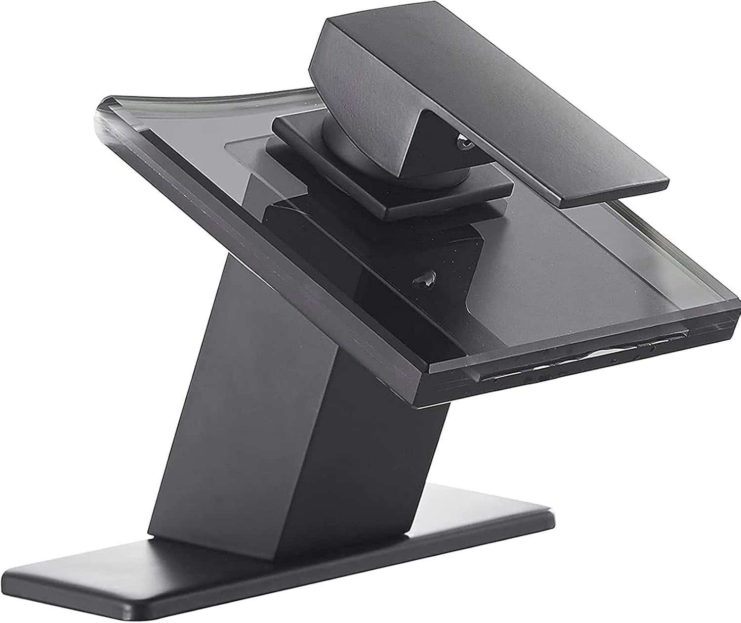 Matte Black Bathroom Faucet with Glass Waterfall Design, Single Handle for Sink, Modern Vanity Faucets with Supply Lines, Lavatory Basin Bath Mixer Tap, Deck Mounted