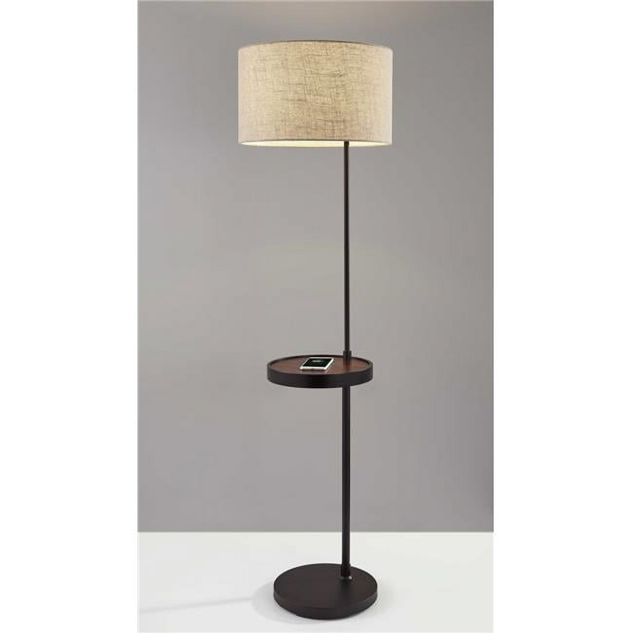 Matte Black Metal Floor Lamp With Wireless Charging Task Shelf